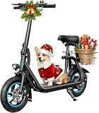 AWWSCOOTER C1 Electric Scooter with Seat for Adults, Foldable Commuter E-Scooter with Basket for Grocery, Pets, and Daily Commute– Classic Black