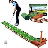 GimiYaa Golf Putting mat Green Indoor and Outdoor with Auto Ball Return,Game Practice Golf Gifts for Home, Office, Backyard Indoor Golf and Outdoor Use, Crystal Velvet Mat and Solid Wood Base