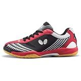Butterfly Lezoline Gigu Shoes - Professional Competition Table Tennis Shoe for Men or Women – Excellent Shock Absorption Sneakers – Colors: Black/Red, White/Silver, 10.5