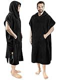 SUN CUBE Surf Poncho Changing Robe with Hood, Thick Quick Dry Microfiber Wetsuit Changing Towel for Surfing Beach Swim Outdoor Sports Men, Absorbent Wearable Towel Cover Up with Pocket, Black