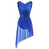AFAVOM Women's Lyrical Dance Costume Sleeveless V-Neck Sequin Flower Lyrical Dance Dress Asymmetric Flowy Mesh Tulle Skirt Contemporary Dance Costumes Ballet Leotard Dancewear Royal Blue L