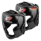 Boxing Headgear 1 or 2 Pack, One Size Fits All Ages MMA Headgear, Closed Type Boxing Helmet, Sparring MMA Muay Thai Kick Brace (Black-Black)
