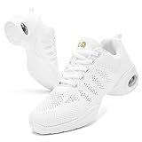 PPQ Women's Jazz Shoes Lace-up Sneakers Modern Dance Shoes Air Cushion Platform Walking Dance Shoes A White,7
