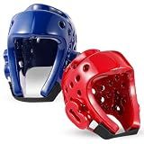 JellyArch 2 Pcs Taekwondo Karate Headgear MMA Martial Arts Helmet Soft Head Guard Protection Sparring Gear Helmet Boxing for Men Women Thai Kickboxing Grappling Muay Taekwondo(L,Red and Blue)