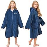 Hiturbo Kids Bath Towel Hoodie: Soft Plush Zipper Surf Poncho - Warm Fleece Changing Towels Swimming Outerwear (Navy)