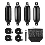 Affordura Boat Fender 4 Pack Boat Bumpers Fenders with 4 Ropes, Boat Bumpers for Pontoon Boat Fenders Inflatable (Black, 5.5 inch)