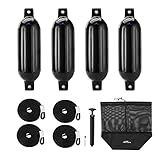 Affordura Boat Fender 4 Pack Boat Bumpers Fenders with 4 Ropes, Boat Bumpers for Pontoon Boat Fenders Inflatable (Black, 5.5 inch)