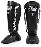 Fairtex SP7 Muay Thai Shin Guards for Men, Women, Kids | Shinguards Made with Syntek Leather & are Premium, Lightweight & Durable | Detachable shin & Foot Protector- Large, Black