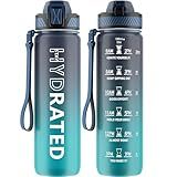 QLUR Water Bottle with Straw, 32oz Motivational Water Bottles with Time Marker to Drink, Tritan BPA Free, 1L Sports Water Bottle with Carry Strap LeakProof for Women Gym Fitness Outdoor (1 Pack)