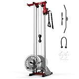Liksodo Cable Station Wall Mounted, 18 Height Pulley Tower, LAT Pull-Down Machine with Adjustable Dual Pulley System, High and Low Cable Crossover Machine with LAT Row LAT Tower for Home Gym, Red