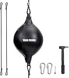 TOCO FREIDO PU Leather Boxing Ball, MMA Double End Punching Ball for Speed and Coordination Gym MMA Boxing Sports Punch Bag with Floor to Ceiling Rope Workout Training Gym Exercise Agility