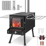 Huskfirm Wood Burning Stove,Tent Stove for Heating,Folding Portable Wood Stove for Tent,Cooking,Courtyard,Camping Stove include Chimney Pipes and Spark Arrestor, Black-LOGO