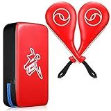 Poen 3 Pcs Taekwondo Kick Pads Muay Thai MMA Karate Sparring Gear Martial Arts Kickboxing Training Pads Punching Striking Target Equipment PU Leather Paddles Strike Curved Kick Shield(Red)