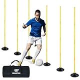SEAOTTER Soccer Agility Poles Set, 4/6/10 Pcs 6FT Detachable Sports Trainning Speed Poles Slalom Poles with Rubber Base, Agility Training Equipment for Football, Rugby, Basketball, Indoor & Outdoor