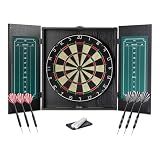 Amazon Basics Dartboard Cabinet Set for Adult, 18" Regulation Size with 6 Steel Tip Darts, Chalkboard Scoring & Built-in Storage, for Game Room, Home, Man Cave & Bar, Black
