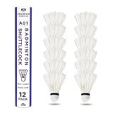 ZHENAN Goose Feather Badminton Shuttlecocks,12 Pack Feather Badminton Birdies-Hight Speed Training Birdie Ball for Indoor and Outdoor Matches,Highly Stable & Durable Shuttle Balls
