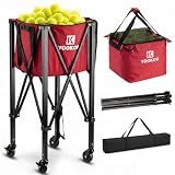 YooKoo Tennis Ball Hopper Holds 150 Balls, Tennis Cart with Red Bag
