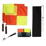 redgino Soccer Referee Kit 2 Pcs Checkered Linesman Soccere Flags, Red Yellow Ref Cards with Notebook and Pencil,Coach Stainless Steel Whistles with Storage Bag