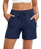 MAGCOMSEN Women's 5" Hiking Golf Shorts with Pockets Summer Lightweight Quick Dry Gym Running Shorts Waterproof Navy, L