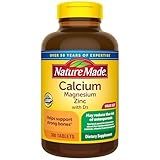Nature Made Calcium Magnesium Zinc with Vitamin D3, Dietary Calcium Supplement for Bone Support, 300 Tablets