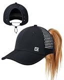 GADIEMKENSD Running Ponytail Hat for Women Quick Drying Baseball Cap Mesh Cooling High Messy Bun Ponycap Breathable Foldable Reflective Sports Hats for Workout Hiking Gym Golf Black