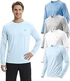 Mens UPF 50+ Long Sleeve Sun Shirts Uv Protection Fishing Rash Guard Dry Fit Moisture Wicking Tops Swim Workout 4 Pack, Ligth Blue+White+Ligth Gray+Sky Blue, L