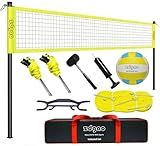 Volleyball Net Outdoor - Portable Volleyball Set for Backyard with Professional Volleyball Net, Wrap Yarn Volleyball and Pump, Boundary Line, Carry Bag