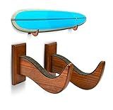 TESLYAR Surfboard Wall Mount – Wooden Surfboard Rack for Wall Storage – Solid Wood Hooks for Surfboard, Snowboard, Paddle Board & Wakeboard – Wave Style