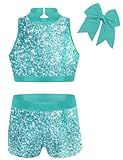 Vogseek Gymnastics Leotard Girls Shiny Ballet Dance with Short Kids 6 7 Yrs Outfits Sets for Party Tumbling Clothes Girls' Classic Unitard Biketard Size 6 7