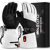 WASOTO Heated Gloves for Men Women 7.4V Battery 22.2Wh Rechargeable Touchscreen Waterproof Electric Heated Gloves for Winter Outdoor Work Skiing Hiking Camping (White, L)