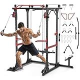 Fitness Reality XLT Supreme Cable Crossover, Squat Rack Power Cage, with Landmine , Weight Plate Holders, Barbell Holder and Other Attachments