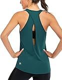 ICTIVE Womens Cross Backless Workout Tops for Women Racerback Open Back Shirts Athletic Sleeveless Clothes Dark Green M