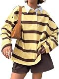 Tankaneo Womens Oversized Striped Long Sleeve Polo Shirts Fall Tops 2026