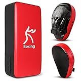 Odoland 2-in-1 Punching Mitts Kick Pack Set, Boxing Mitts Focus Pads, Taewondo Kick Pad, Great for Boxing, Kickboxing, Karate, Muay Thai, MMA Training, Black/Red