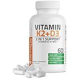 Bronson Vitamin K2 D3 (MK7) Supplement Non-GMO Formula Vitamin D3 5000IU (125 mcg) & 90 mcg K2 MK-7, Easy to Swallow D & K Complex, 60 Capsules