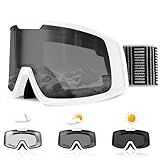 Ukoly Ski/Snowboard Goggles for Men Women, Snow Goggles HD Lens Anti-Fog Coating OTG Design UV400 Protection Windproof (White Frame HD Photochromic Grey)