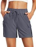 MAGCOMSEN Women's Hiking Shorts Lightweight Quick Dry Cargo Shorts with Zipper Pockets UPF 50+ Summer Travel Gray L
