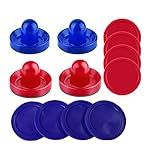 INSCOOL Air Hockey Pushers and Air Hockey Pucks Paddles, Goal Handles Paddles Replacement Accessories for Game Tables(4 Red and Blue Pushers, 8 Red and Blue Pucks)