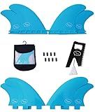Ho Stevie! FRP Quad (4) Surfboard Fins - Stronger Than Regular Nylon Fins - Includes Fin Bag, Screws, Wax Comb and Fin Key (Aqua, Single Tab)