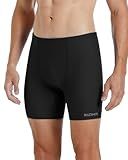Runhit Swim Jammers for Men Square Leg Quick Dry Athletic Solid Brief Swimsuit UPF 50+ Compression Swimming Shorts Black