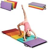Hearthsong Tumbling Mat for Kids, 5-Panel Thick 1.25" Foldable Exercise Mat for Yoga, Pilates, Stretching, Folding Gymnastics Mats at Home, Gym Workout (Multicolor)