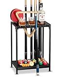 EXTCCT Billiards Pool Stick Holder - Pool Cue Rack Floor Stand & Ping Pong Paddle Holder Hardwood Pool Cue Holder for 12 Cues Sticks Pool Table Accessories Organizer (Black)