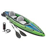 INTEX Challenger Inflatable Kayak Series: Includes Deluxe 86in Kayak Paddles and High-Output Pump – SuperStrong PVC – Adjustable Seat with Backrest – Removable Skeg – Cargo Storage Net