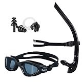 Swim Snorkel for Lap Swimming Set,Includes Snorkel, Goggles, Nose Clips and earplugs, Front Swimming Snorkeling Training for Adult/Youth,Swimmer Snorkle Center Mount Snorkle Tube