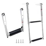 2 Step Boat Ladder Stainless Steel Telescoping 2 Step Pontoon Boat Ladder Folding Ladder Dock Swim Ladder for Marine Boat Yacht