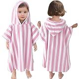 VOOVA & MOVAS Toddler Towels with Hood, Oversized (2-4Years,21"X21") Made from 100% Soft Cotton,Absorbent Hooded Poncho Towel for Baby Girls,Perfect for Pool | Swimming | Bath | Beach,Pink Stripe