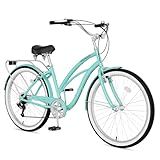 MOPHOTO Beach Cruiser Bike 24" 26" Adult Bike, 7-Speed Hybrid Bike, Step Through Commuter Bicycle with Rear Rack, for City Commuter Seniors Ladies Female Adults