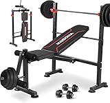 MAIDOMA 750LBS Weight Bench with Bench press rack, Adjustable Workout Bench Set with Leg Extension/Curl,Standard Bench Press Set for Home Gym Full Body Training