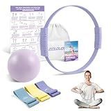 Paleclouds Pilates Essentials Kit for Women, 13.5" Pilates Ring and Ball Set with Resistance Bands for Home Workouts, Portable Pilates Kit with Bag & Training Poster for Full Body Exercise (Purple)