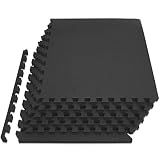 ProsourceFit Weaved Pattern Extra Thick Exercise Puzzle Mat ¾-inch, EVA Foam Interlocking Tiles for Protective, Cushioned Flooring for Home and Gym Equipment; Black, 24 SQ FT, 6 Tiles